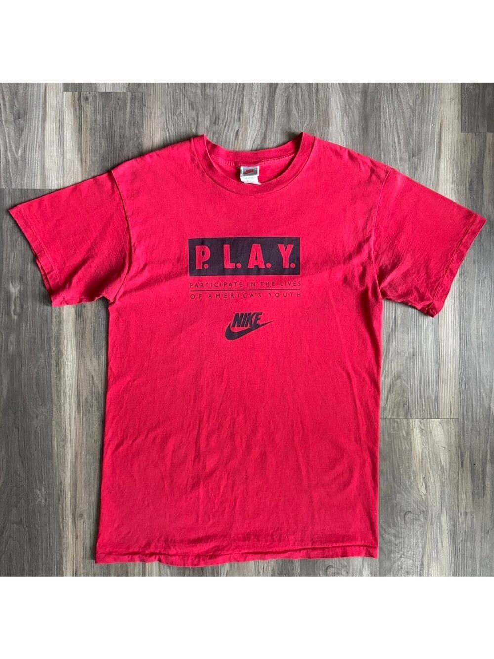Vintage Nike Play T-Shirt Mens Size XL Red Big Doggie Records 1990s